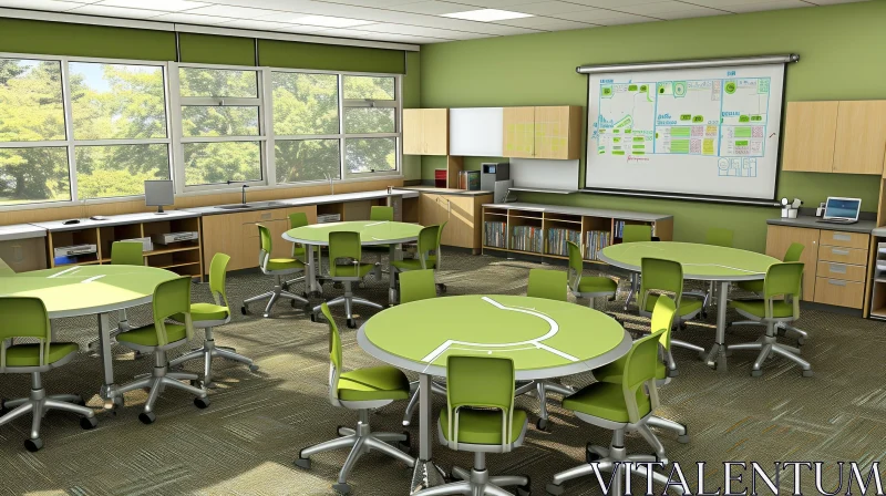 Captivating Image of a Modern Classroom with Round Tables AI Image