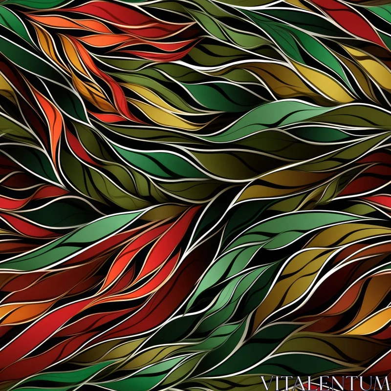 AI ART Colorful Leaves Seamless Pattern - Wavy Design