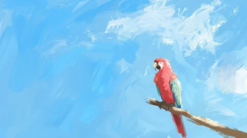 Colorful Parrot on Branch Digital Painting