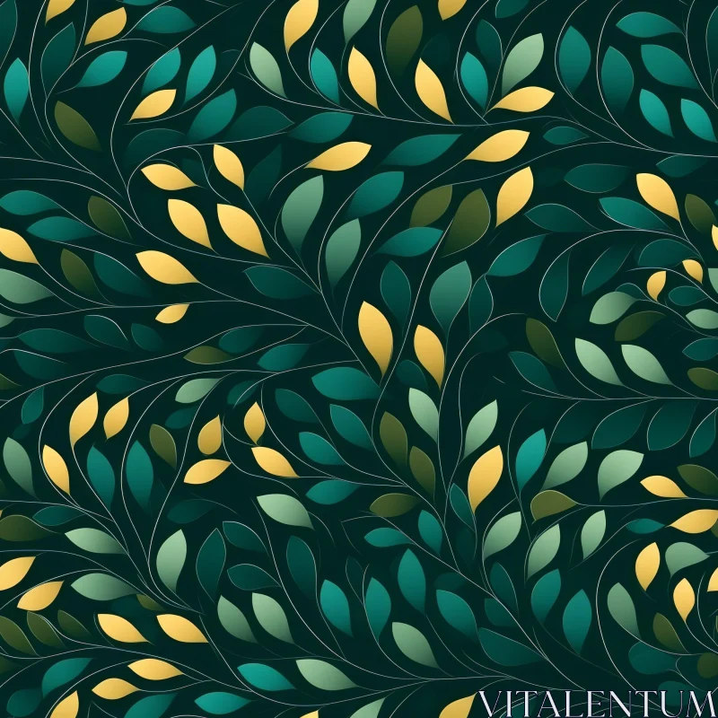 Dark Green Branches and Leaves Seamless Pattern AI Image