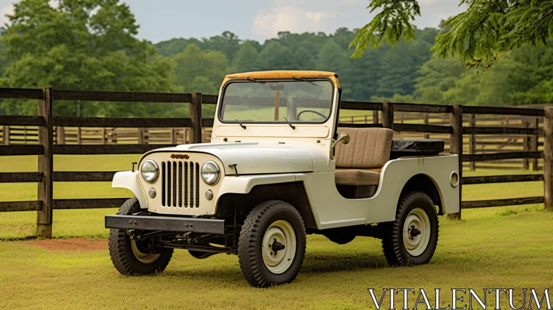 Delicate and Joyful: A Small White Jeep on a Pasture AI Image