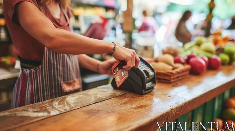 Efficient Grocery Shopping: Customer Pays at Market AI Image