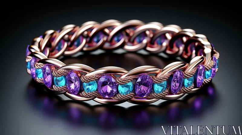 Elegant Rose Gold Bracelet with Purple and Blue Gemstones AI Image