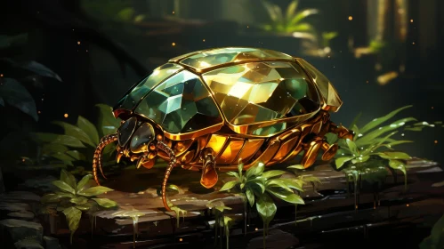 Golden Beetle in Forest - Nature Digital Painting