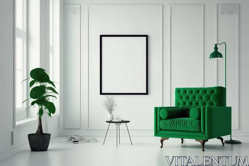 Green Couch in Neoclassical Interior | Black and White Mastery AI Image