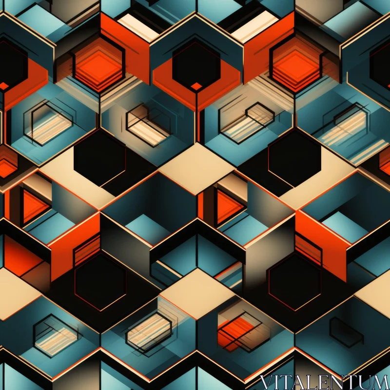 Hexagon Pattern in Blue, Orange, and Black AI Image