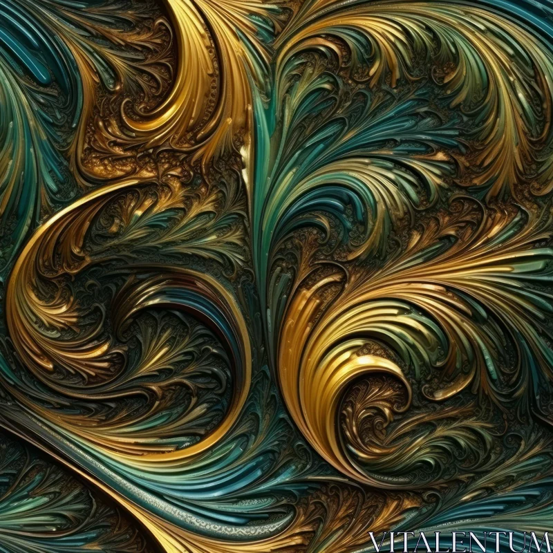 Intricate Vintage Damask Pattern with Metallic Gold and Teal Blue AI Image
