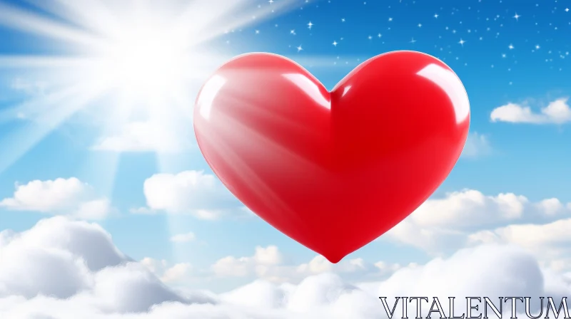 Red Heart Balloon in Blue Sky AI Image