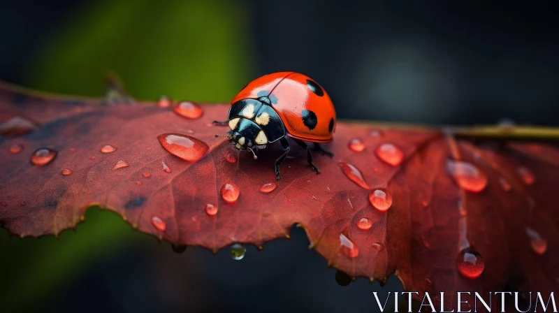Red Ladybug on Green Leaf - Macro Nature Photography AI Image
