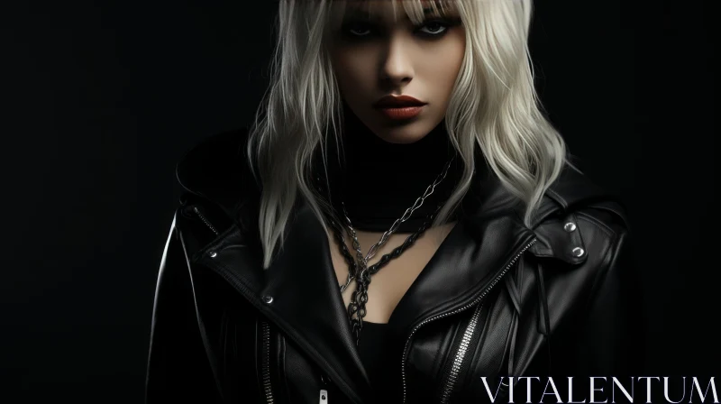 Serious Young Woman Portrait in Black Attire AI Image
