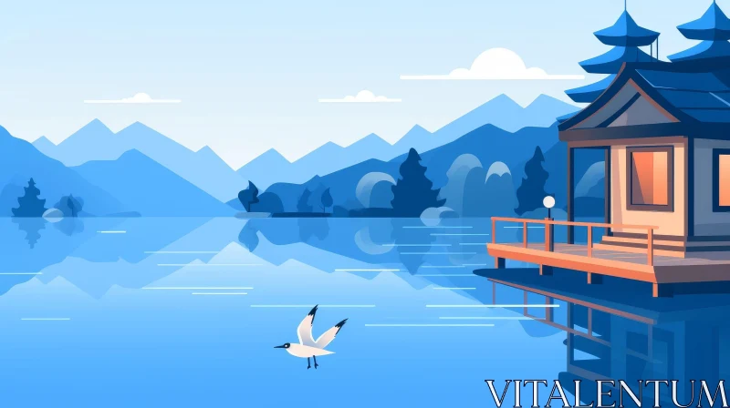AI ART Tranquil Lake and Mountain Landscape