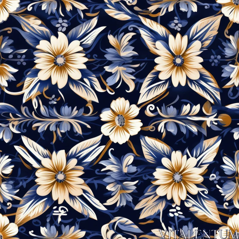 Vintage Blue Floral Seamless Pattern AI Image