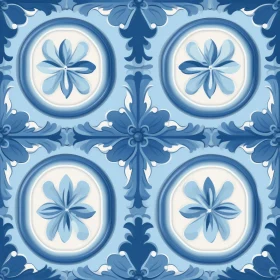 Blue and White Floral Ceramic Tile Pattern