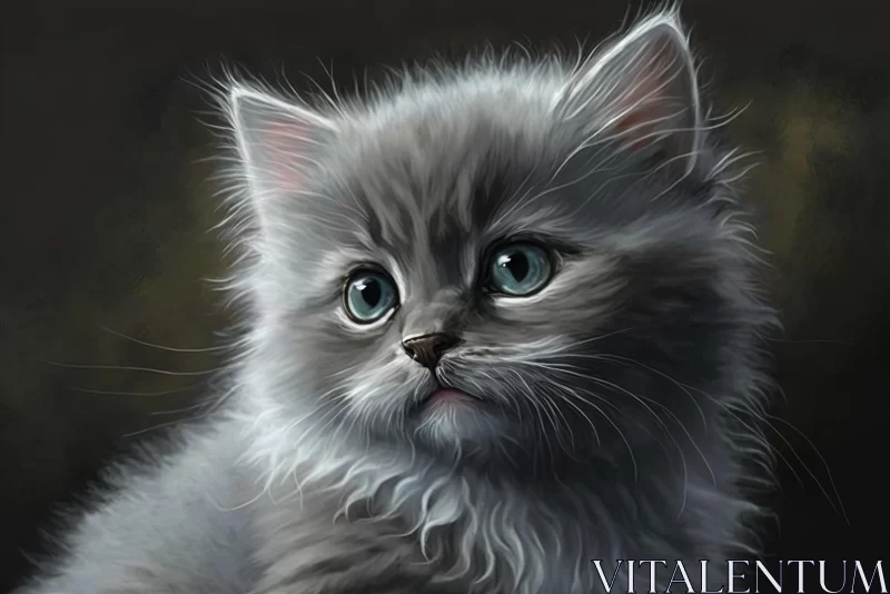 Captivating Grey Kitten | Serene Digital Illustration AI Image