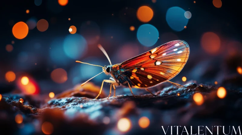 Close-up Butterfly on Rock with Vibrant Wings AI Image