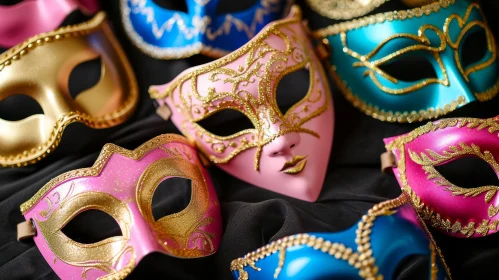 Colorful Venetian Masks: A Captivating Flat Lay Composition