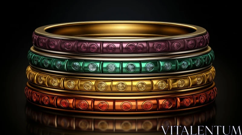 Elegant Gold Rings with Gemstones on Black Background AI Image