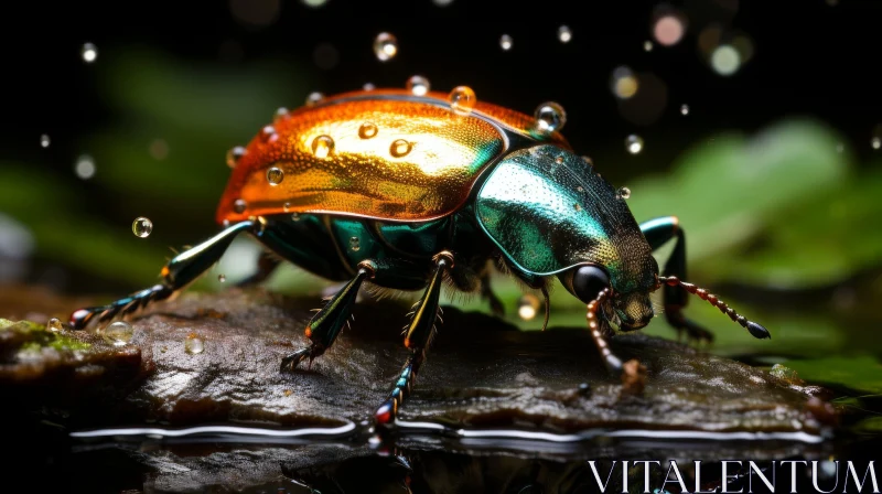 Green and Gold Beetle in Dark Forest AI Image