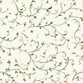 Green and Orange Leaves Pattern on Beige Background