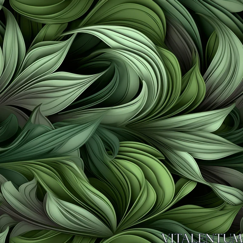 AI ART Green Leaves Seamless Pattern on Black Background