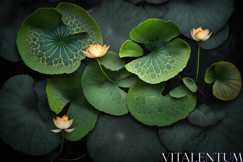Green Lotus Blossoms in Textured Compositions | Tranquil Serenity AI Image