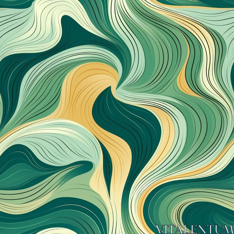 Green Teal Yellow Abstract Wavy Pattern Background AI Image