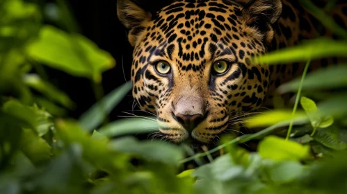 Intense Green-Eyed Jaguar Close-Up