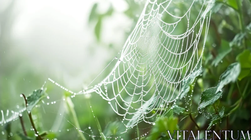 Intricate Spider Web in Morning Dew - Nature Photography AI Image