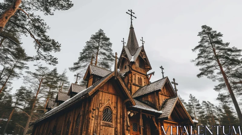 Serene Beauty: Traditional Norwegian Wooden Church in Picturesque Landscape AI Image