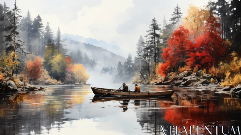 Tranquil Lake in Forest Painting AI Image