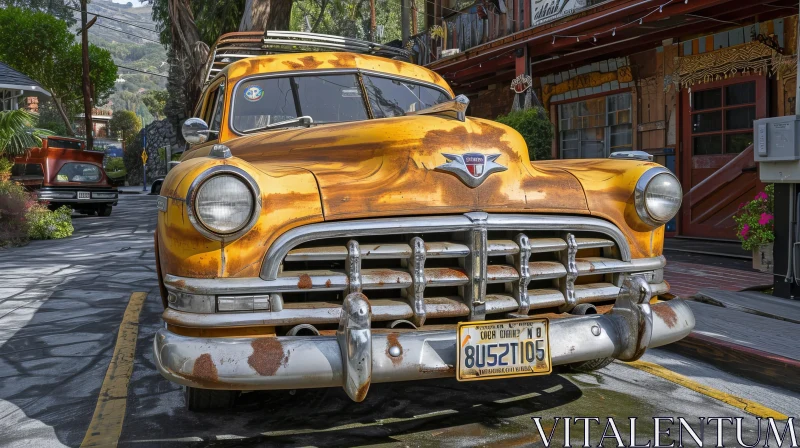 Vintage Yellow Sedan on Urban Street AI Image