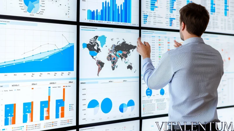 Businessman Analyzing Data on Video Wall | Professional AI Image