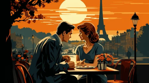 Romantic Scene at a Parisian Cafe