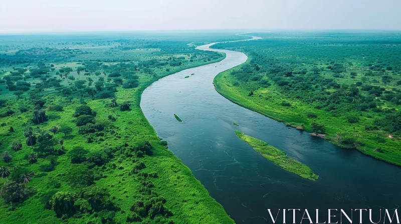White Nile River in South Sudan: Aerial View AI Image
