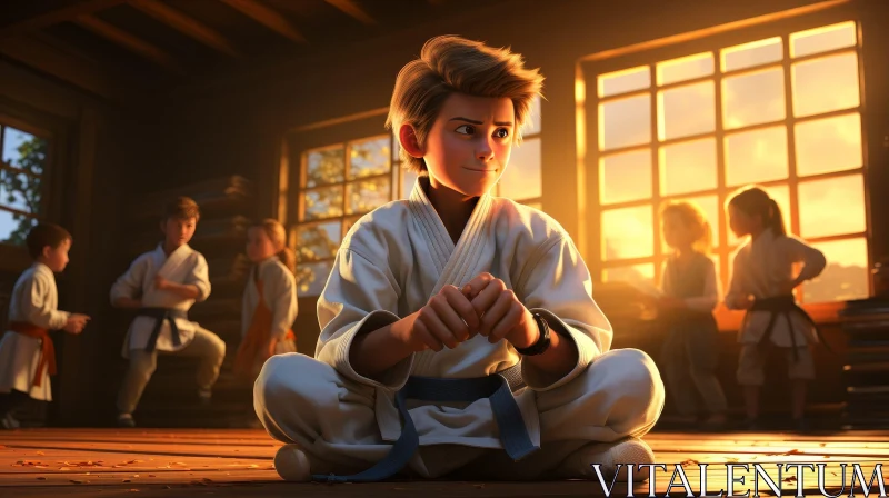 Young Boy in Karate Gi - 3D Rendering AI Image