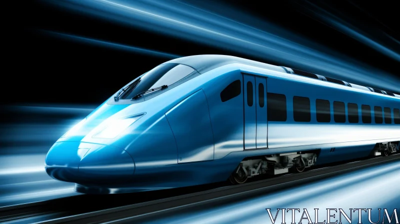 Blue High-Speed Train in Motion - Futuristic Transport AI Image