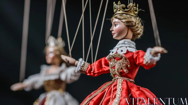 Captivating Marionette Artwork: A Regal Figure in Red and Gold AI Image