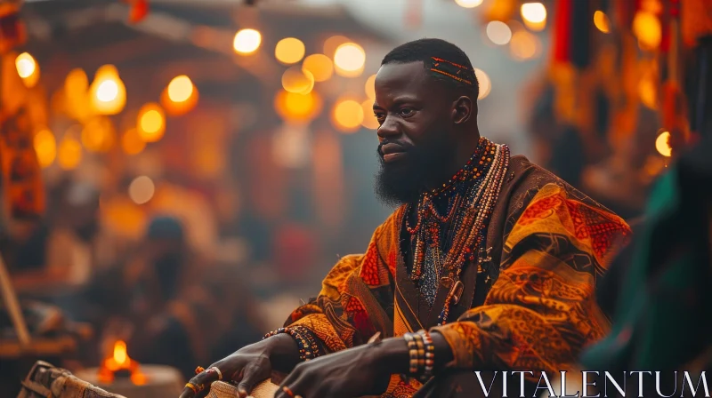 Captivating Photo of a Traditional African Man in a Vibrant Market AI Image