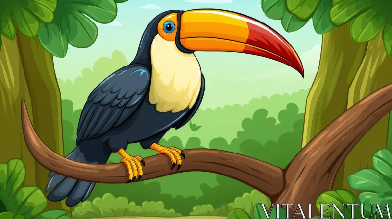 Cartoon Toucan in Jungle - Colorful Illustration AI Image