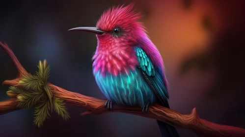 Colorful Bird Digital Painting on Branch