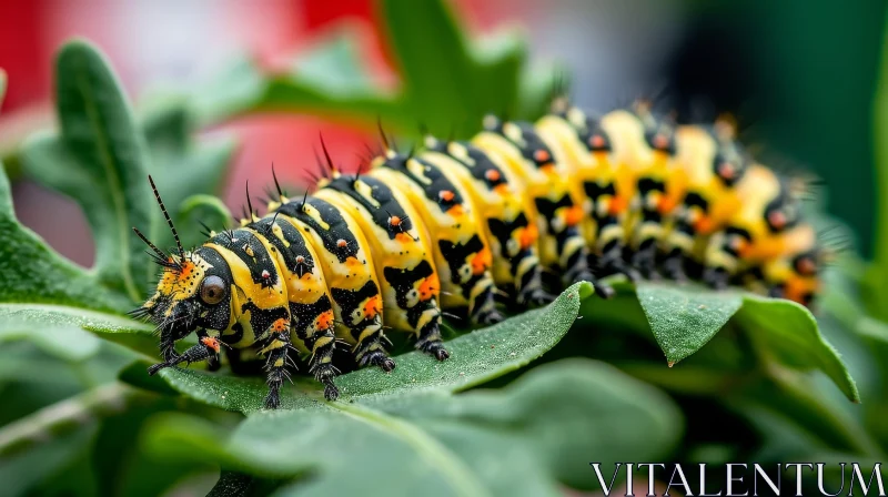 Colorful Caterpillar on Green Leaf AI Image