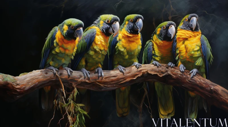 AI ART Colorful Parrots on Branch - Nature's Beauty Captured