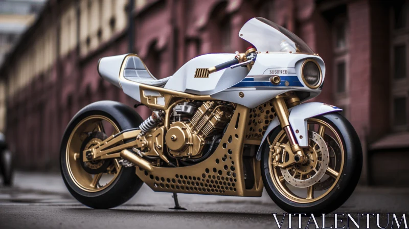 Elegant Gold and White Motorcycle with Intricate Details AI Image