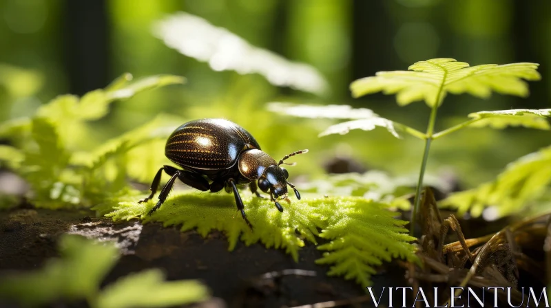 Elegant Metallic Beetle on Green Leaf AI Image