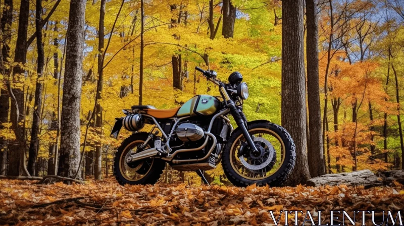 Enchanting Motorcycle in the Woods during Fall | Nature Art AI Image