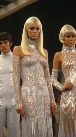 Glamorous Silver Sequined Dress Fashion Models Photoshoot