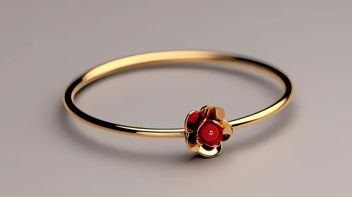 Gold Bracelet with Red Flower Pendant | 3D Rendering