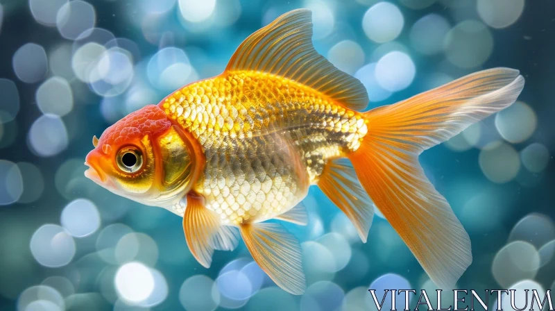 Goldfish Swimming in Blue Background AI Image