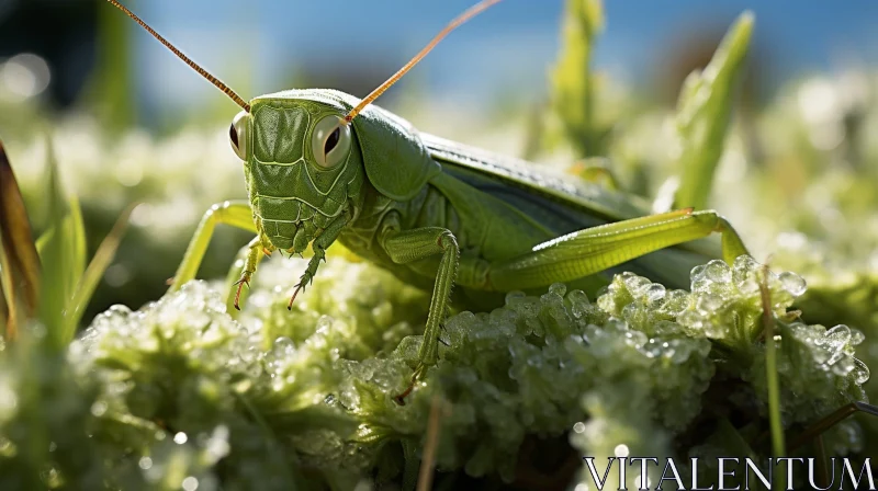 Green Grasshopper on Blade of Grass AI Image