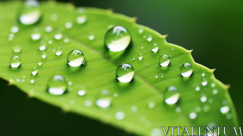 AI ART Green Leaf with Water Droplets: Close-Up Nature Photography